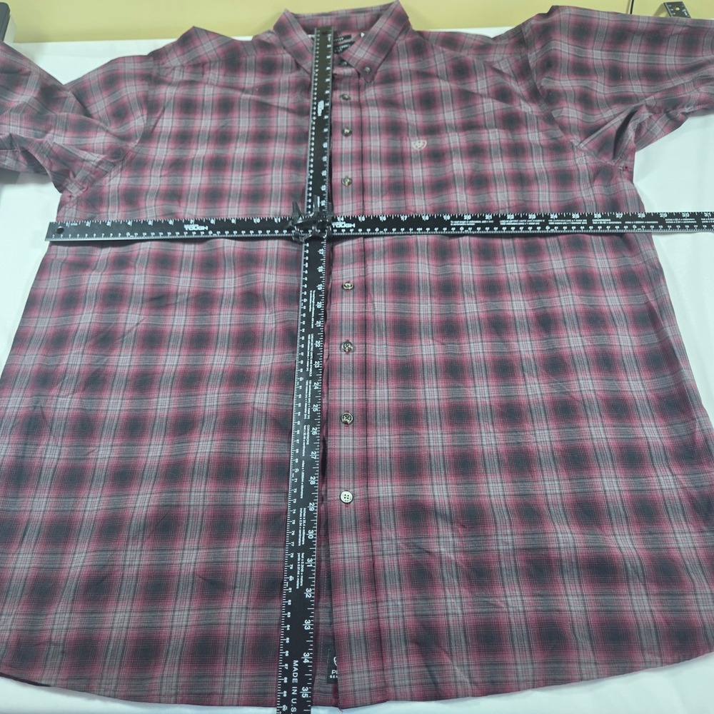 Ariat Pro Series Mens XXL Tall Burgundy Black Plaid Stretch Button Down Shirt - Picture 7 of 10